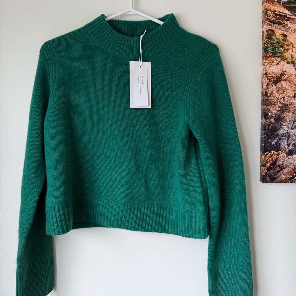 hudson’s bay green cashmere mock-neck sweater aesthetic cozy elegant knit top